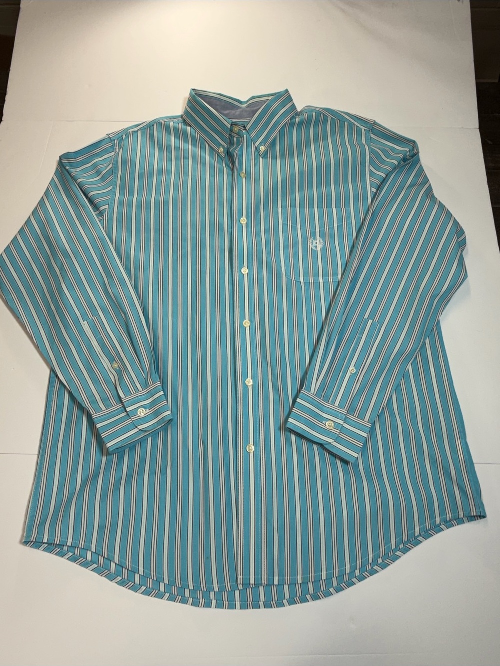 Chaps Men's Striped Long Sleeve Button Down Dress Shirt Turquoise Large